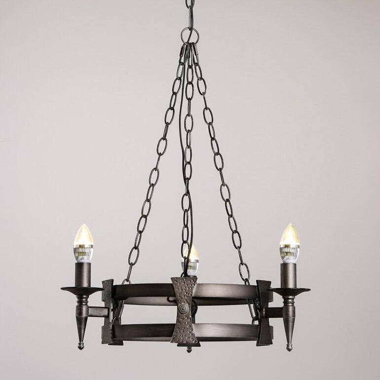 Suspension retro LED avec chaines et abat-jour métal - vue 3 sur 3