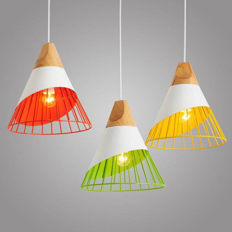 Suspension conique en bois et cage colorée en aluminium - vue 5 sur 5