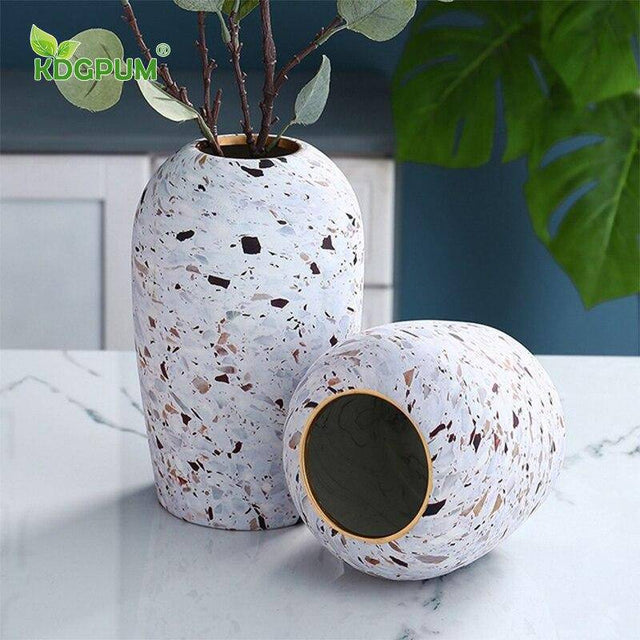Vase design en céramique style Terrazzo blanc
