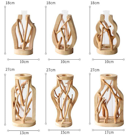 Vase design en verre avec socle en bois style Hydro