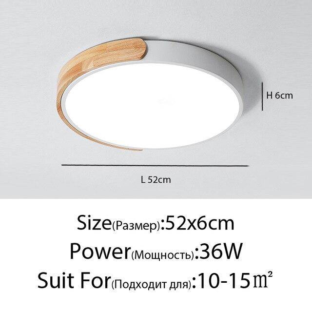 Plafonnier LED rond en métal et bois arrondi Macaron
