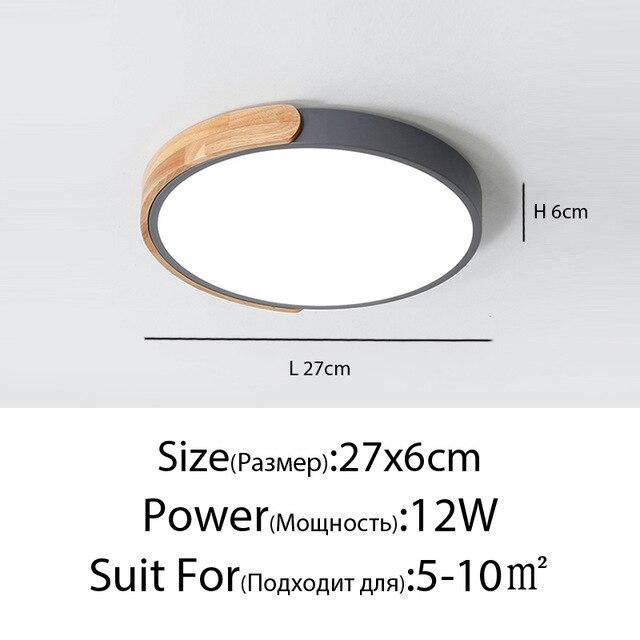 Plafonnier LED rond en métal et bois arrondi Macaron