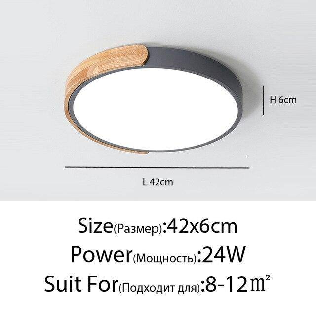 Plafonnier LED rond en métal et bois arrondi Macaron