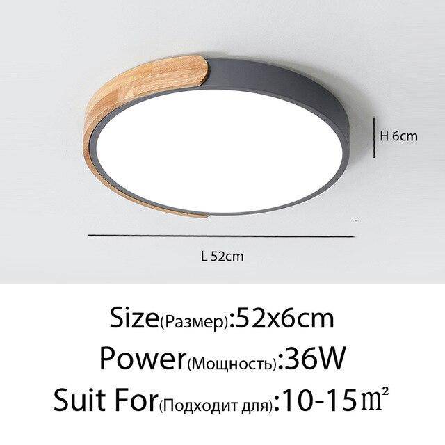 Plafonnier LED rond en métal et bois arrondi Macaron