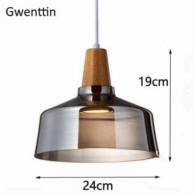Suspension design LED en bois avec abat-jour arrondi en verre Nordic - vue 5 sur 15