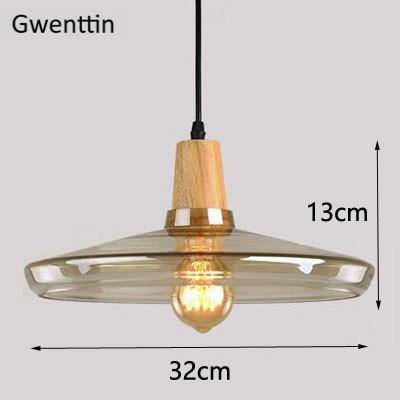 Suspension design LED en bois avec abat-jour arrondi en verre Nordic - vue 15 sur 15