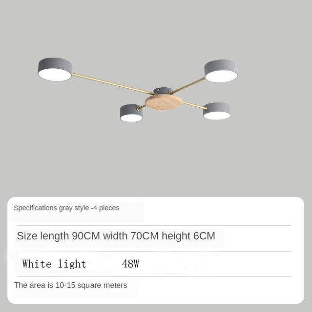Plafonnier LED design en métal et bois avec plusieurs lampes rondes Aibiou
