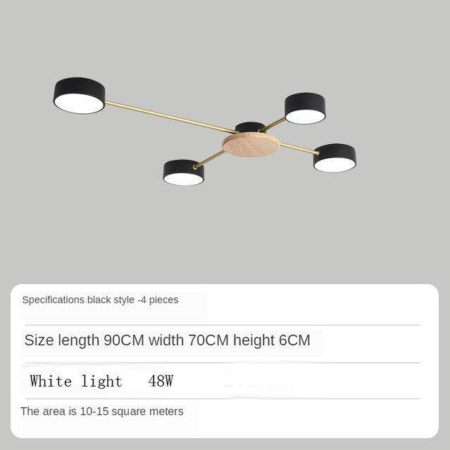 Plafonnier LED design en métal et bois avec plusieurs lampes rondes Aibiou