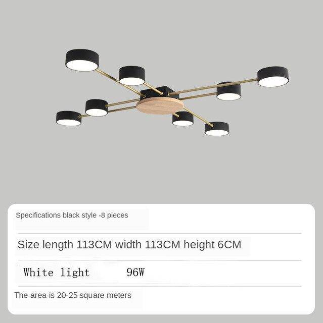 Plafonnier LED design en métal et bois avec plusieurs lampes rondes Aibiou