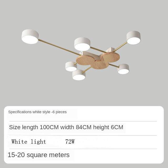 Plafonnier LED design en métal et bois avec plusieurs lampes rondes Aibiou