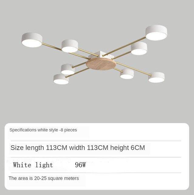 Plafonnier LED design en métal et bois avec plusieurs lampes rondes Aibiou