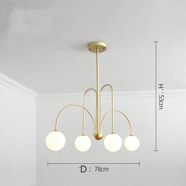 Lustre design LED à branches dorées avec boules en verre Light