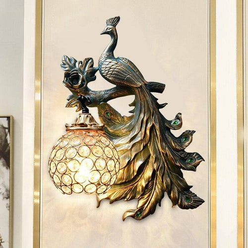 Applique murale vintage LED avec boule en verre et paon en métal Wall - vue 5 sur 7