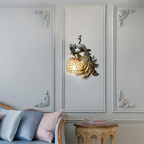Applique murale vintage LED avec boule en verre et paon en métal Wall - vue 3 sur 7