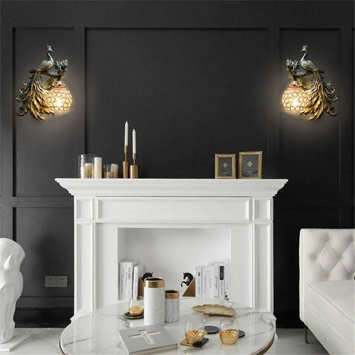 Applique murale vintage LED avec boule en verre et paon en métal Wall - vue 4 sur 7