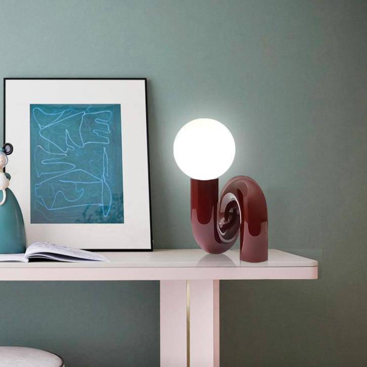 Lampe à poser design à LED en métal rouge avec boule en verre Mao - vue 4 sur 6