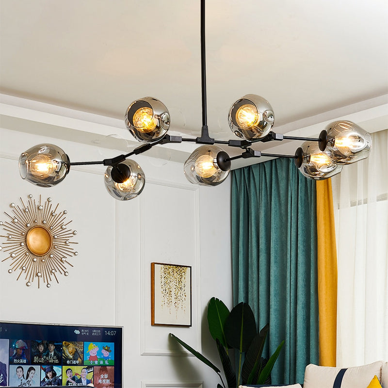 Lustre design à LED avec branches métal et bulles en verre Beans