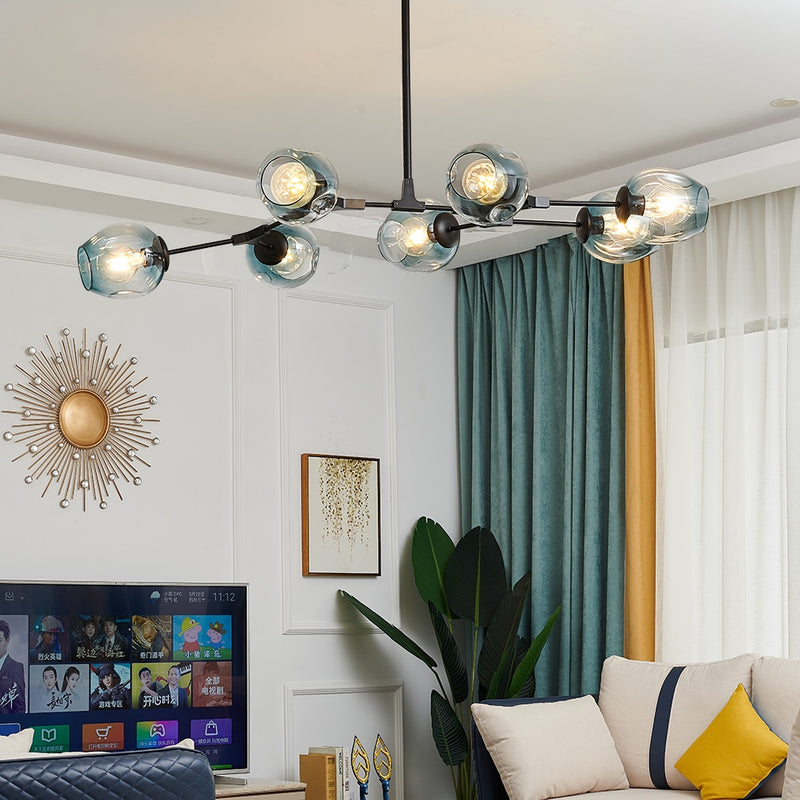 Lustre design à LED avec branches métal et bulles en verre Beans