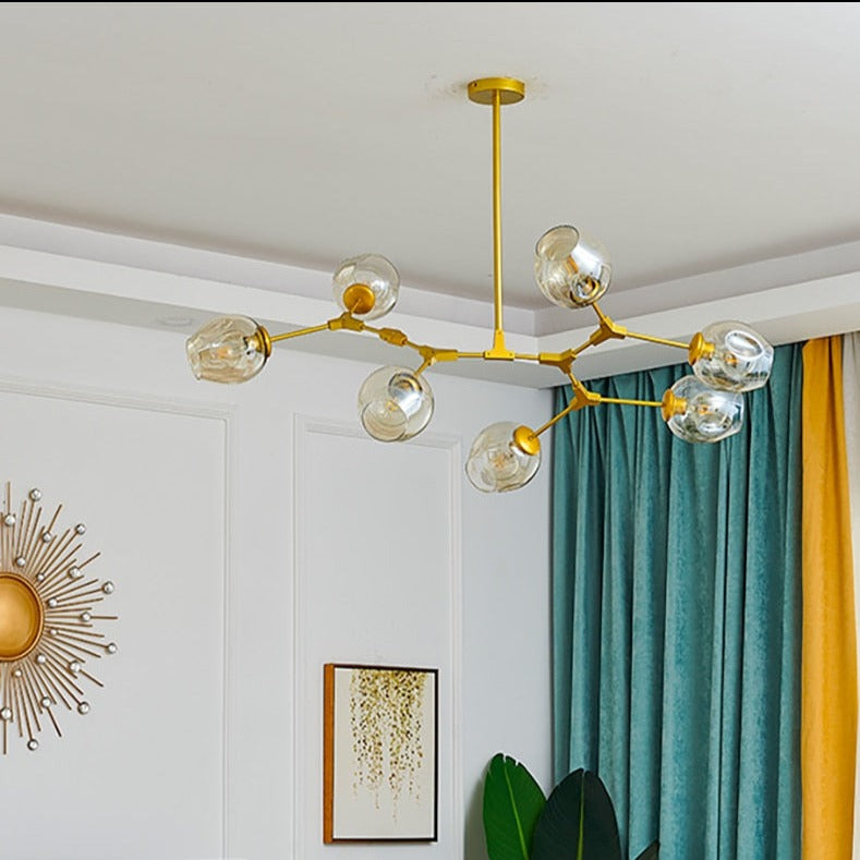 Lustre design à LED avec branches métal et bulles en verre Beans