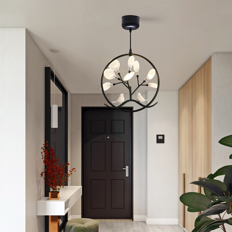 Lustre moderne avec arbre et oiseaux dans anneau Rhym - vue 9 sur 18