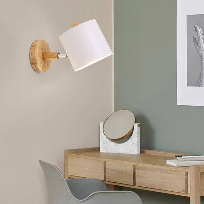 Applique murale moderne LED en bois avec abat-jour arrondi coloré Nordic - vue 3 sur 8
