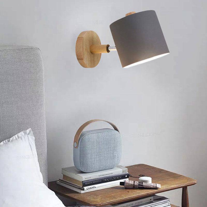 Applique murale moderne LED en bois avec abat-jour arrondi coloré Nordic - vue 2 sur 8
