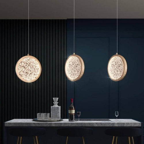 Suspension design dorée à LED en disque et verre Luxury - vue 3 sur 6