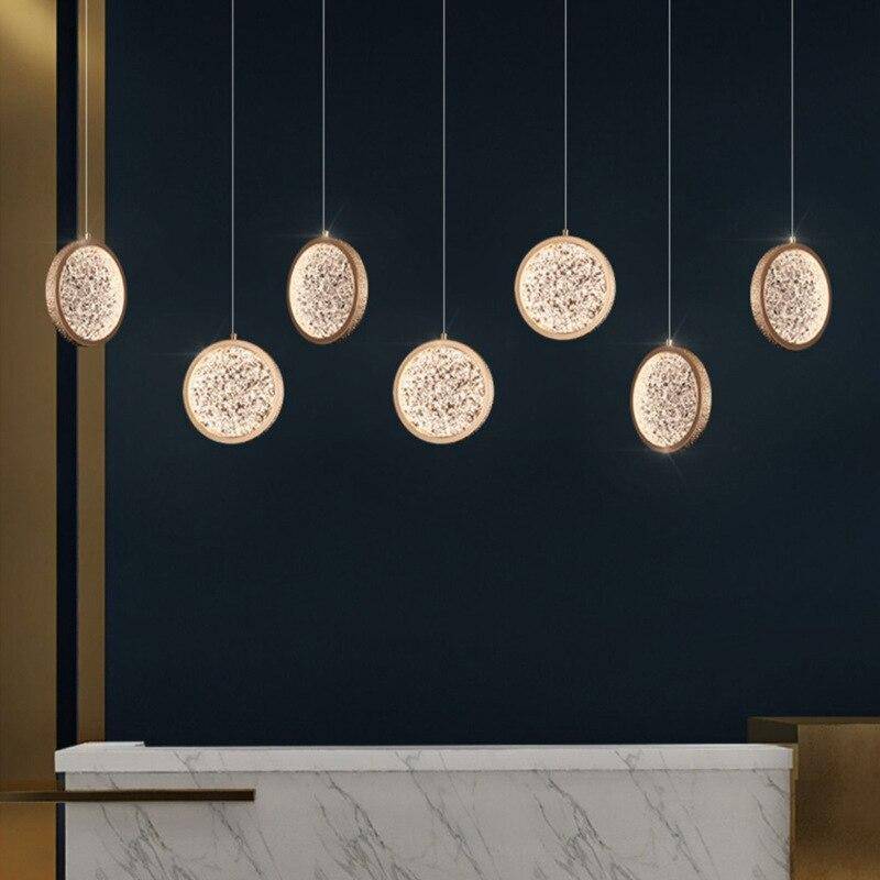 Suspension design dorée à LED en disque et verre Luxury - vue 4 sur 6