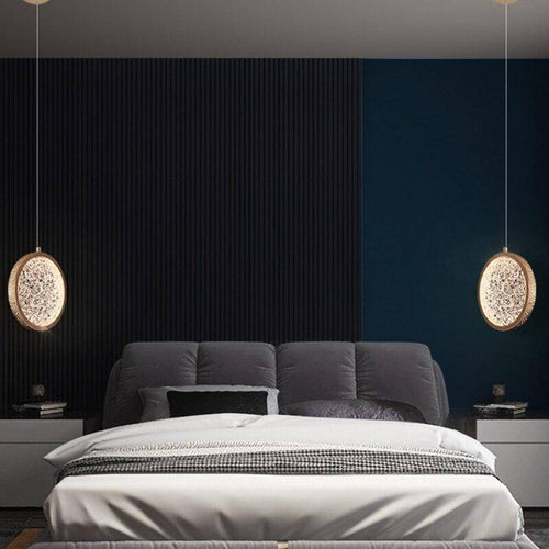 Suspension design dorée à LED en disque et verre Luxury - vue 4 sur 6