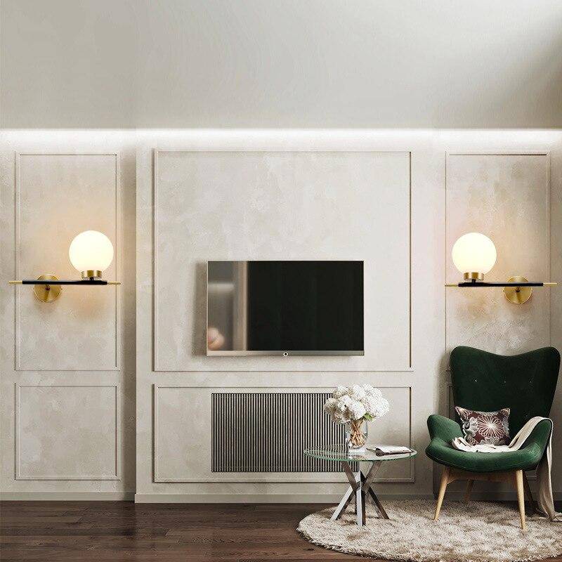 Applique murale design LED dorée avec boule en verre Wall - vue 3 sur 9