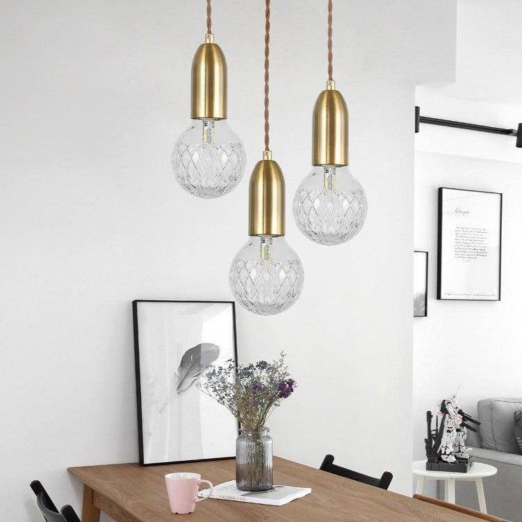 Suspension design LED dorée avec abat-jour en verre cristal Loft - vue 2 sur 4