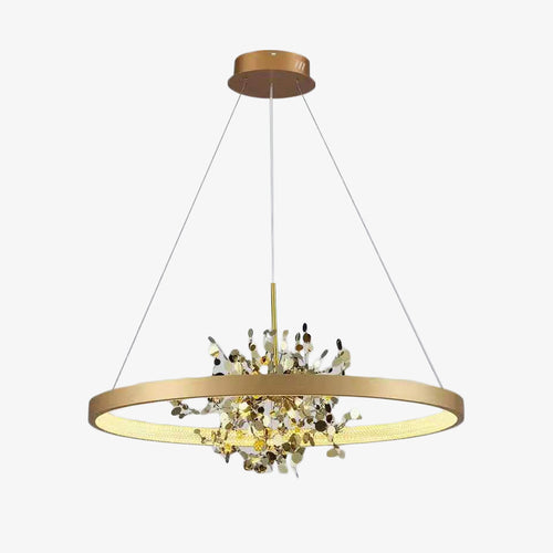 Lustre moderne LED avec anneau et feuilles dorées Bahia