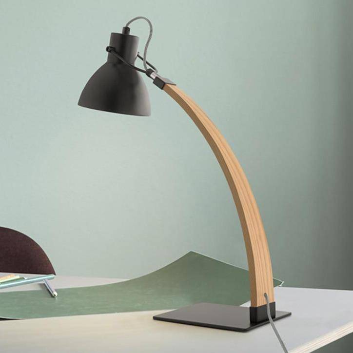 Lampe à poser design LED en bois avec abat-jour en métal Loft - vue 5 sur 6
