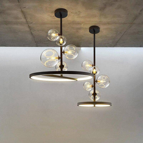 Suspension design à LED avec cercle en métal et boules en verre Light Up - vue 6 sur 8