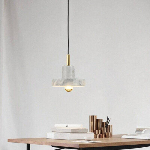 Suspension en marbre blanc à LED avec abat-jour design - vue 3 sur 5