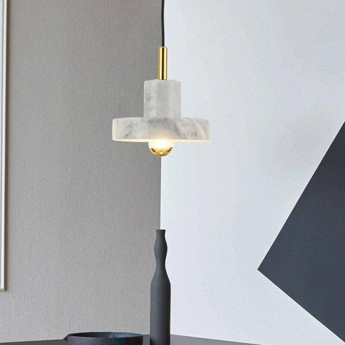 Suspension en marbre blanc à LED avec abat-jour design - vue 5 sur 5