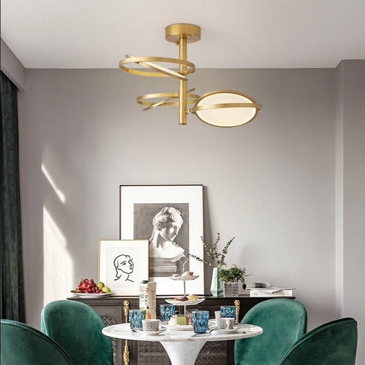 Lustre design en métal doré avec lampe arrondie Skalla - vue 4 sur 8