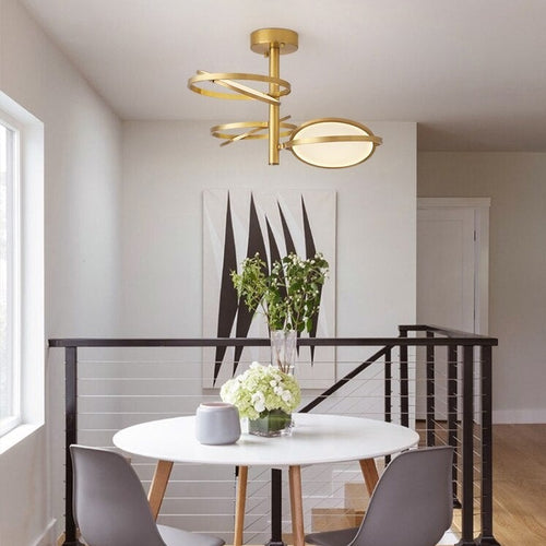 Lustre design en métal doré avec lampe arrondie Skalla - vue 2 sur 8