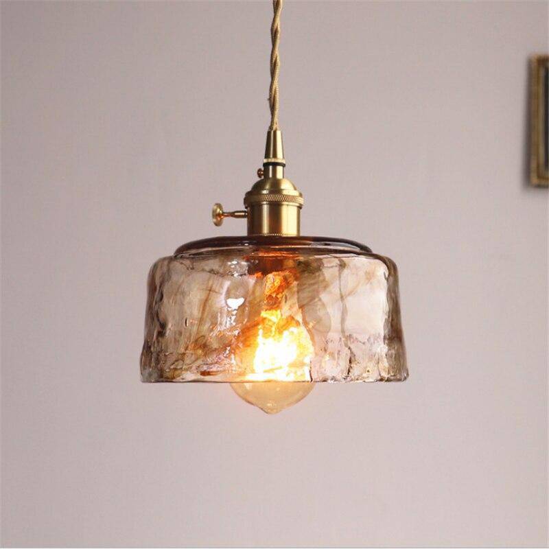 Suspension design à LED avec abat-jour en verre ambré Rétro
