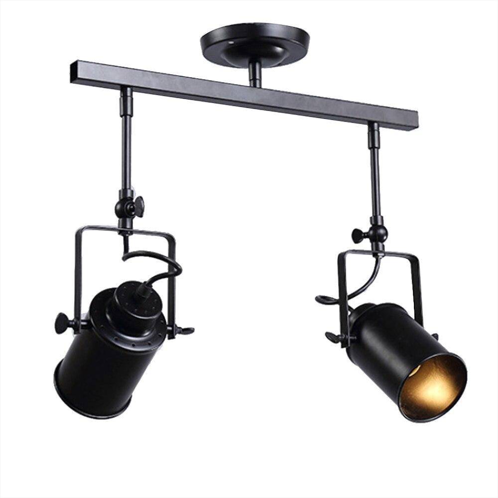 Lustre rétro à LED en métal noir avec plusieurs spots cylindres Loft - vue 3 sur 8