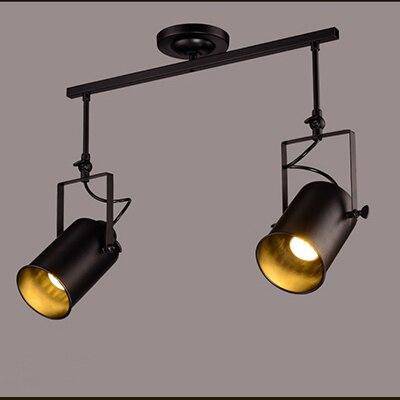 Lustre rétro à LED en métal noir avec plusieurs spots cylindres Loft - vue 7 sur 8