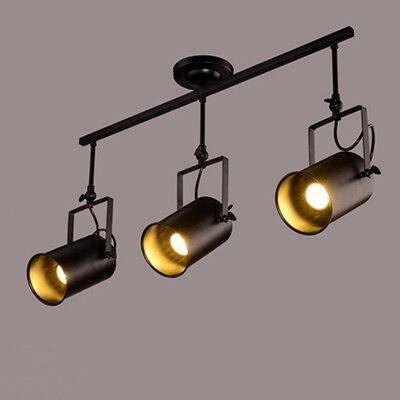 Lustre rétro à LED en métal noir avec plusieurs spots cylindres Loft - vue 5 sur 8