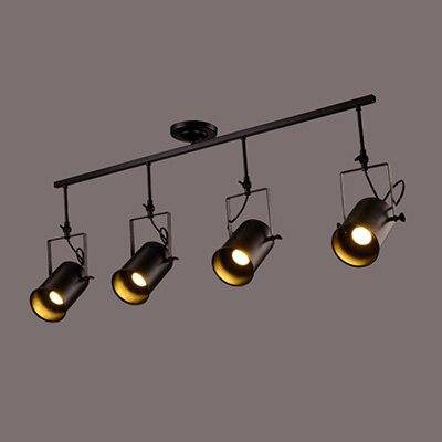 Lustre rétro à LED en métal noir avec plusieurs spots cylindres Loft - vue 6 sur 8