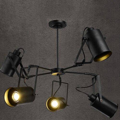 Lustre rétro à LED en métal noir avec plusieurs spots cylindres Loft - vue 4 sur 8