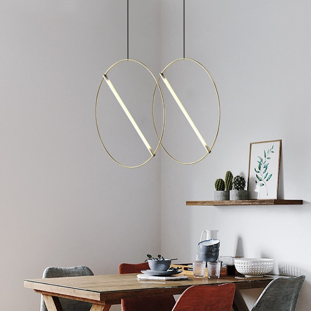 Suspension moderne LED anneau avec barre lumineuse Juncal - vue 2 sur 12