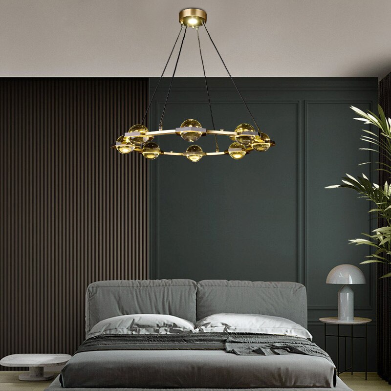 Lustre moderne luxe circulaire en cuivre et cristal Pryccilia - vue 4 sur 10