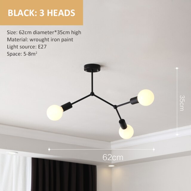 Lustre industriel LED avec plusieurs branches métalliques Rally