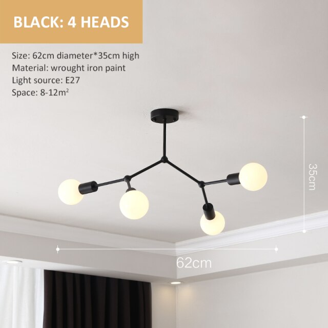 Lustre industriel LED avec plusieurs branches métalliques Rally