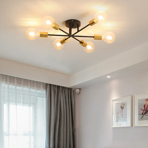 Plafonnier design LED avec 6 lampes entrecroisées en métal Eugie