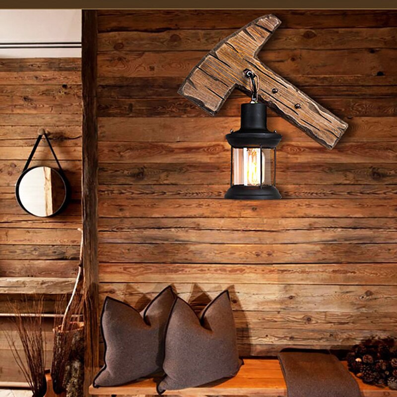 Applique murale vintage en bois et métal noir Ignase - vue 3 sur 9